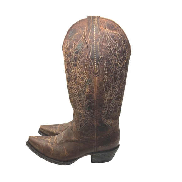 Cavenders Western Boots Brown Leather Stitch with Gold Brush Strokes Size 6.5 B - Picture 2 of 13